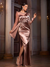 Long Sleeve Panel Satin Prom Dress